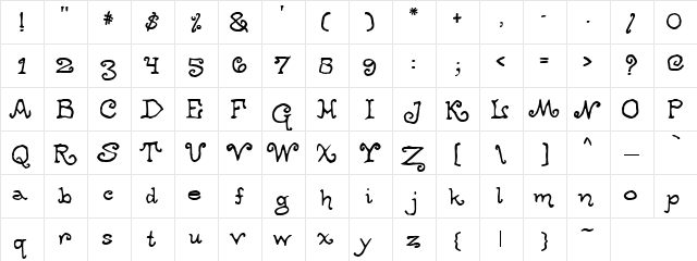 Curly Baby Regular  glyph index
