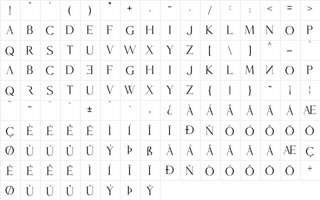 Mories Display Regular  glyph index