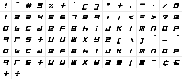 Robot Children Regular  glyph index