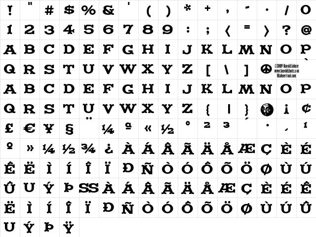 Madfont Regular  glyph index