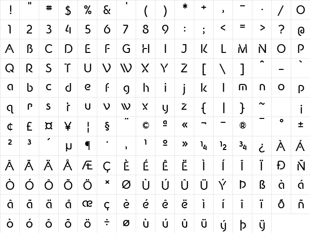 New Shape Book  glyph index