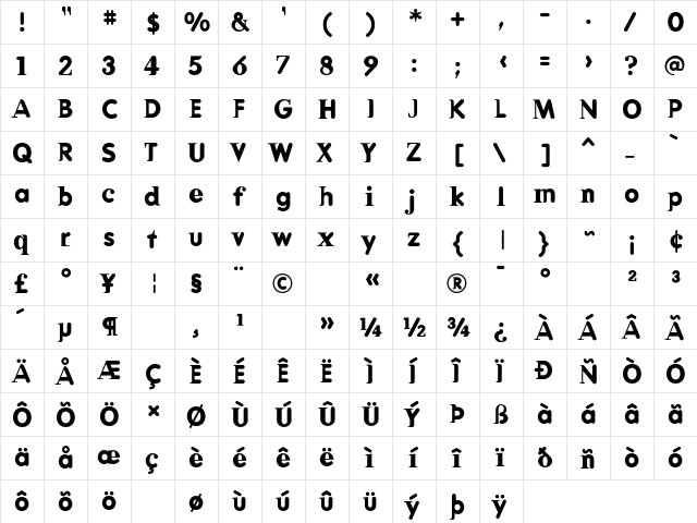 DeadHistory Bold  glyph index