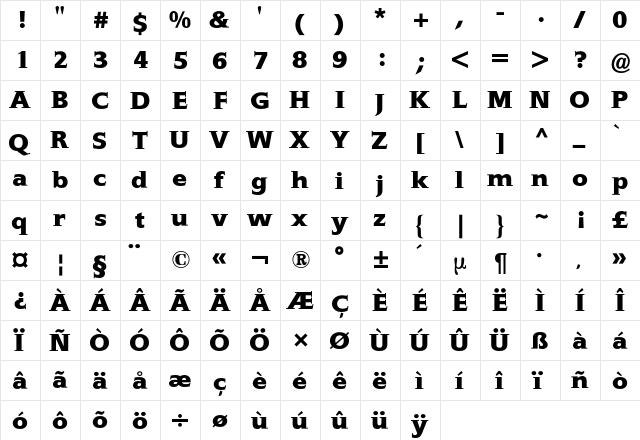 Epikur BQ Regular  glyph index