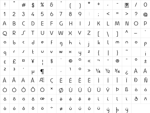 Quesat Demo Regular  glyph index