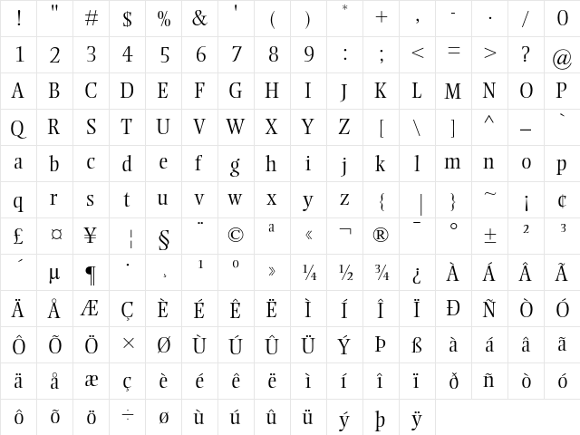 Ellington MT Light  glyph index