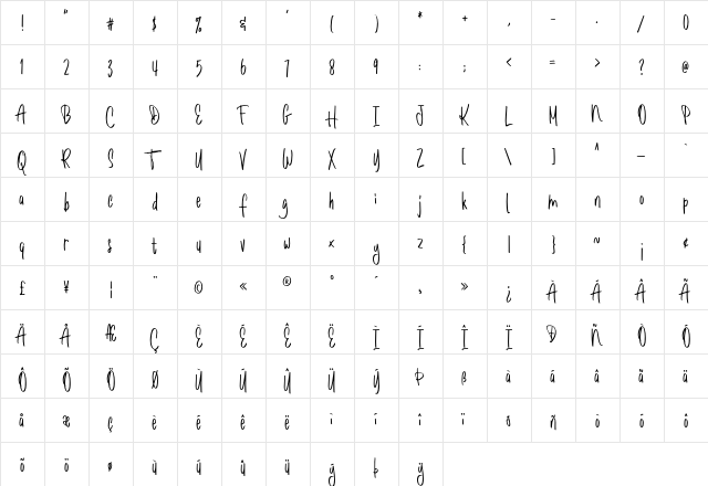 Romantick Regular  glyph index