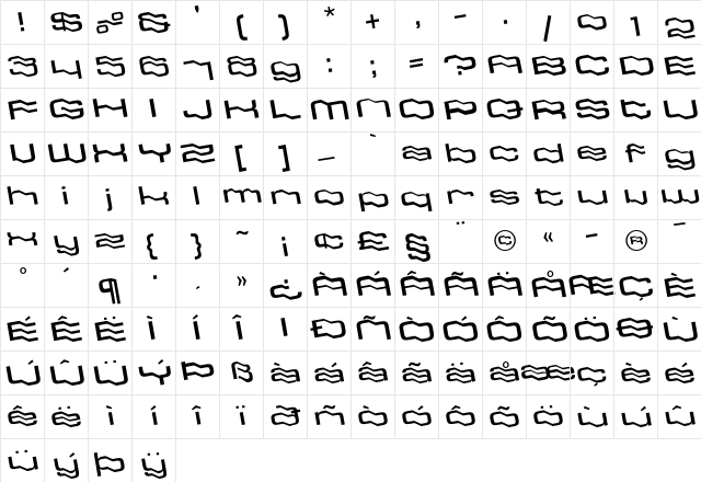 GlassFlag LT Regular  glyph index