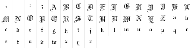 WoodGothicCaps Regular  glyph index