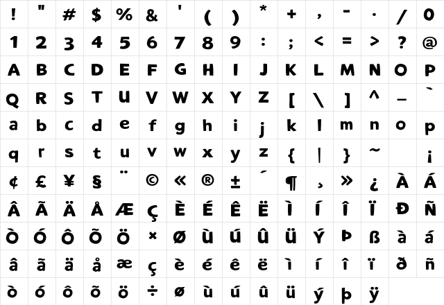 LT Crafted Regular  glyph index