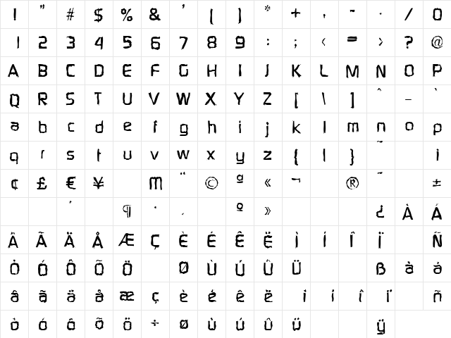 RandyBeckerRandom Bold  glyph index