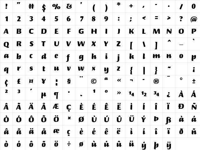 Briem Script Std Ultra  glyph index