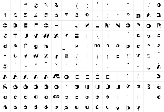 Quarantype Hopscotch Regular  glyph index
