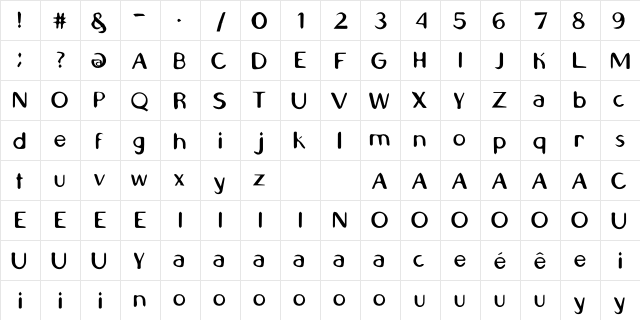 Kenta Regular  glyph index