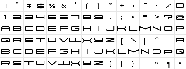 Porsche Regular  glyph index