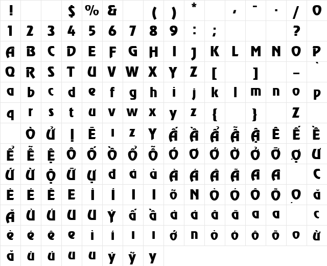 Revue Bold  glyph index