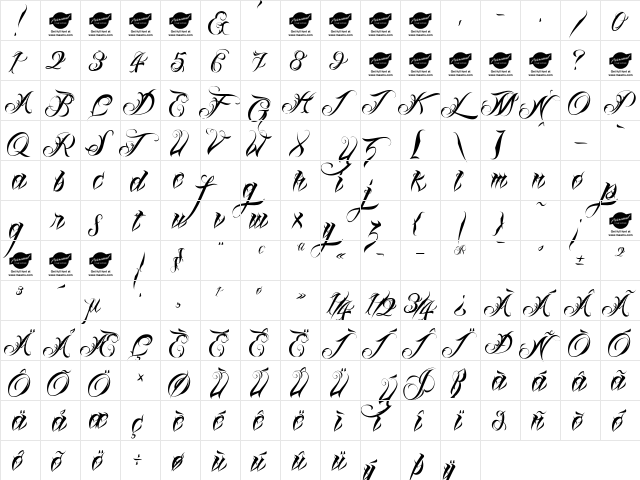 Lina Script Demo Regular  glyph index