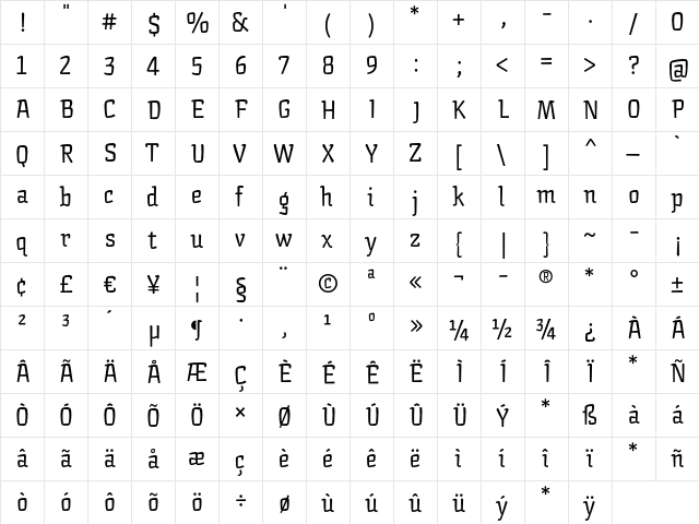 Arctic Regular  glyph index