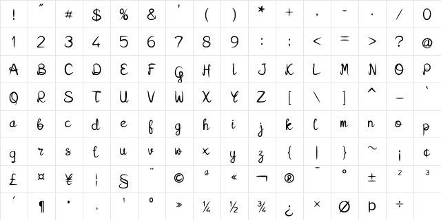 Kalamian Regular  glyph index