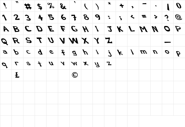 Schwarz Wald Extreme Leftie Regular  glyph index