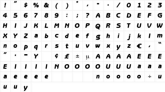 AidaBold Regular  glyph index
