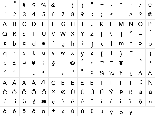 ExpoBookSSK SemiBold  glyph index