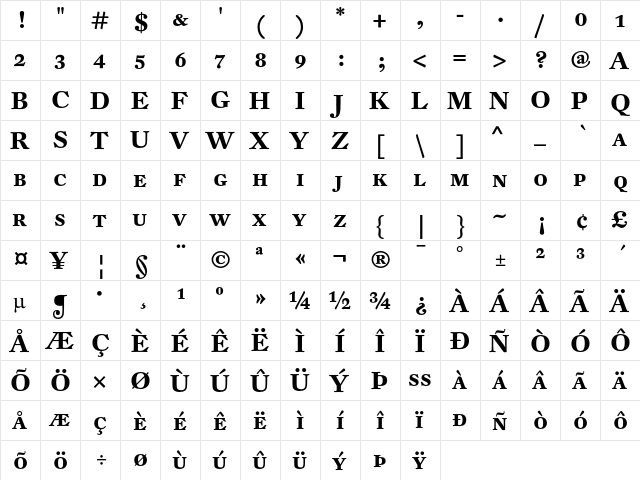 DTL Fleischmann D Caps Bold  glyph index