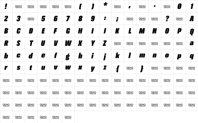 Crossfit Demo Heavy Italic  glyph index