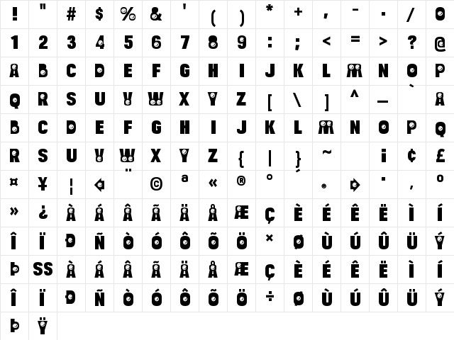 Bulltoad Smile Regular  glyph index