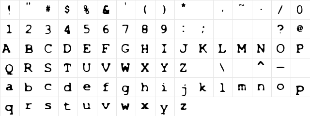 Art Yesterday Regular  glyph index