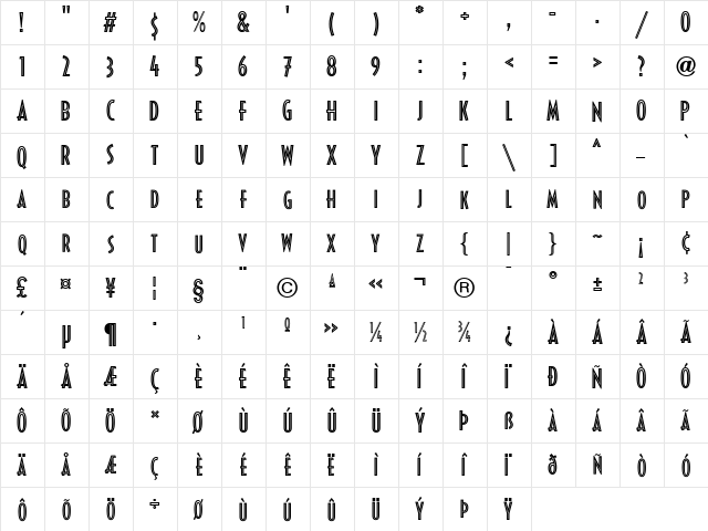 DecoturaICG Regular  glyph index