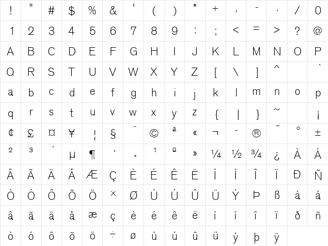Sage Light Regular  glyph index