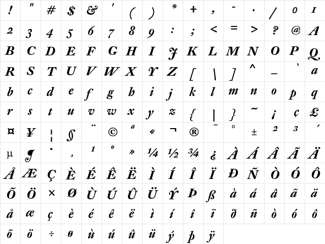 DTL Fleischmann SD Bold Italic  glyph index