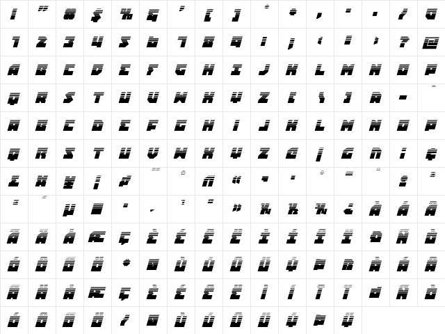 Dark Hornet Halftone Italic Regular  glyph index