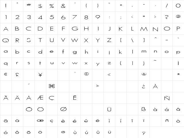 Loving 23 Regular  glyph index
