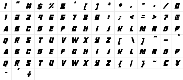 Reavers Italic  glyph index