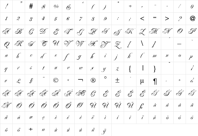 JacobaLightDB Normal  glyph index