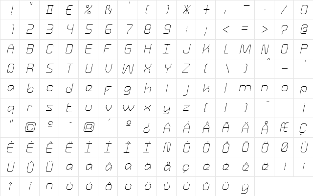 Canaletto Thin  glyph index