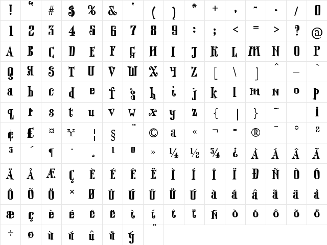 Witches Revenge Regular  glyph index