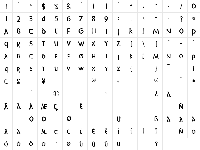Sheila 1 Regular  glyph index