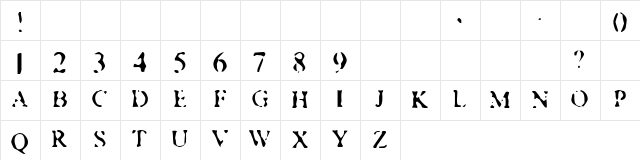 Musty Privates Regular  glyph index