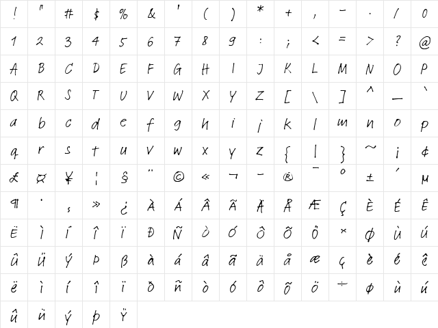 LTFeltpen Regular Regular  glyph index