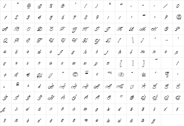 NicholasBeckerOutline-Medium Regular  glyph index