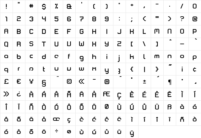 Comsat Regular  glyph index