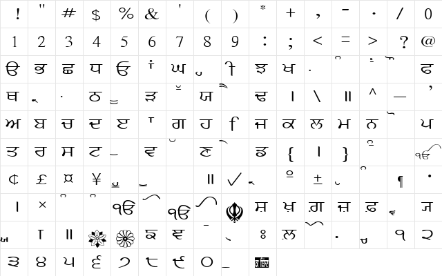 SamtolKalmi Regular  glyph index