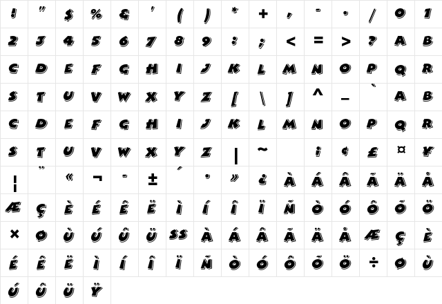 Bertram Std Regular  glyph index