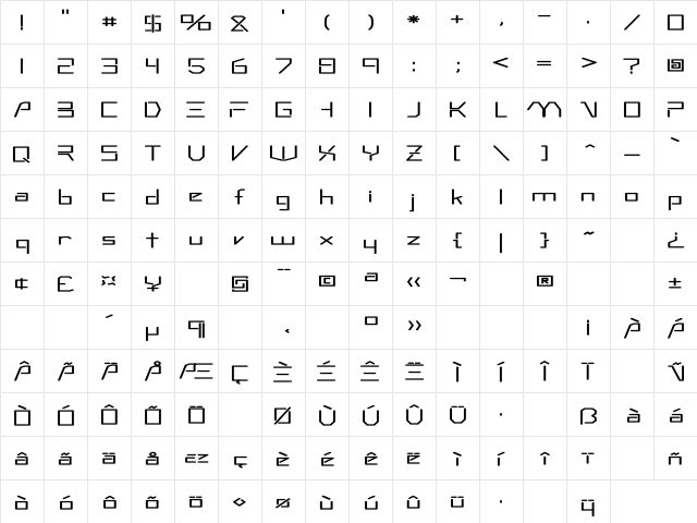 Rsandromed Ex Regular  glyph index