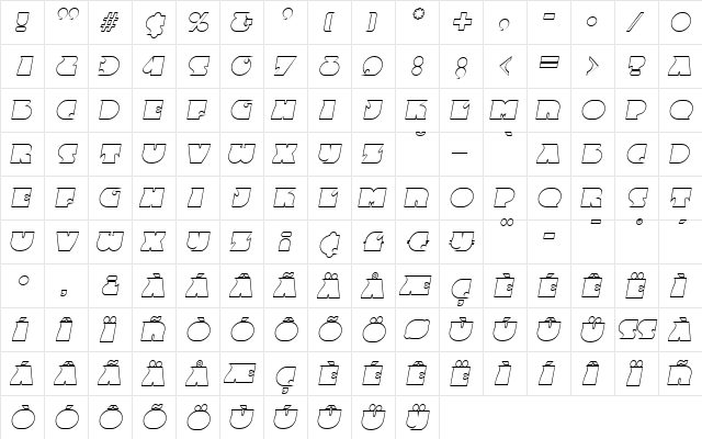 AngelaBeckerOutline Bold Italic  glyph index