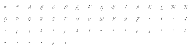 Vaniline2 Regular  glyph index
