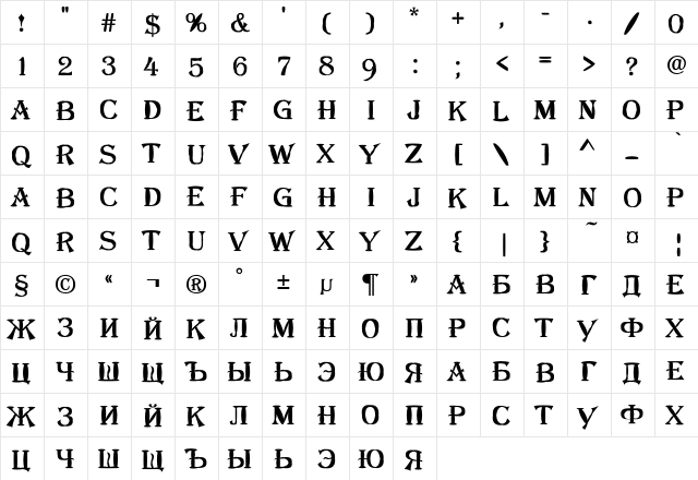a_AlgeriusBlw Regular  glyph index