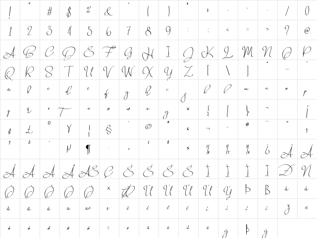 Babes & Bridal Regular  glyph index